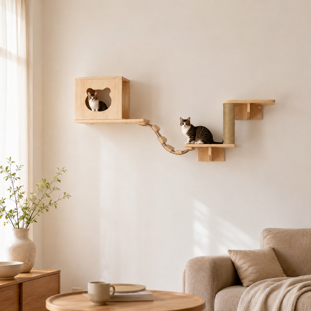Katzen-Wandkletterset 5-teilig in minimalistischer Wohnkulisse